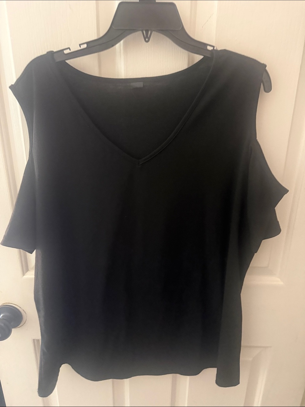 new directions Black Cold-Shoulder V-Neck Top